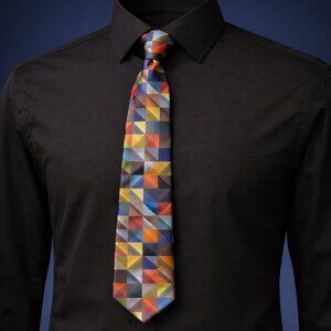 New Boys Geometric Zig Zag Satin Neck Tie Approximately 42"